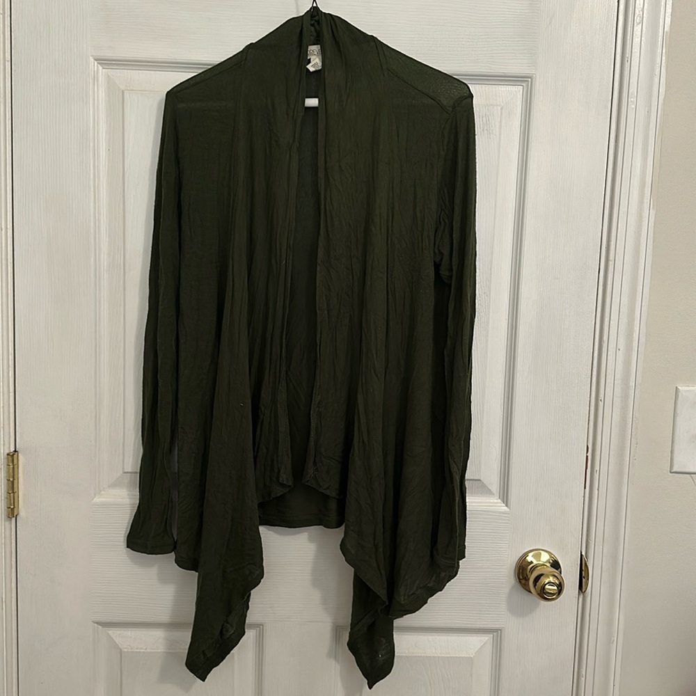 Long Sleeve Relaxed Loose Fit Draped Neck Open Front Green Cardigan